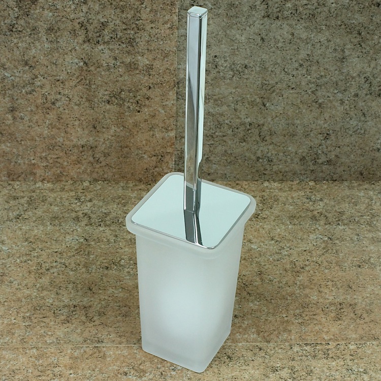 Square White Glass Toilet Brush Holder